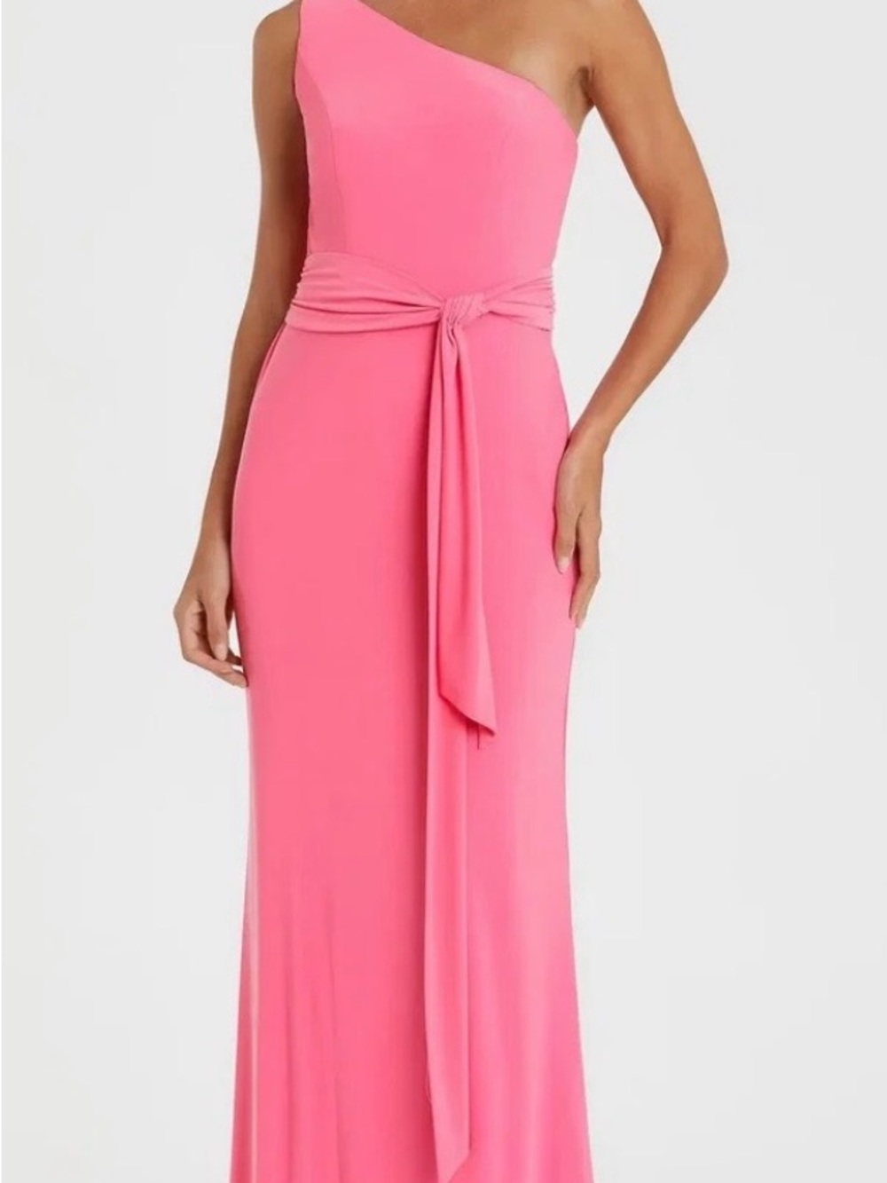 Chic One-Shoulder Pink Gown with Waist Tie NWT